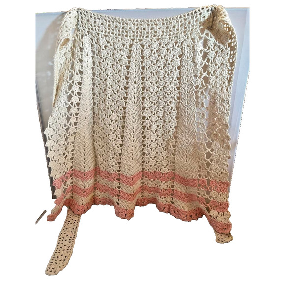 Unbranded Accessories - Vintage Hand Crocheted Half Apron Pink Cream Prairie Farmgirl Cottage